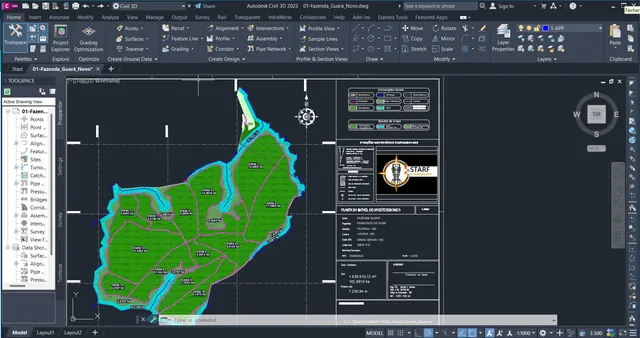 Projeto de macrozoneamento rural do módulo 4 aberto no Civil 3D
