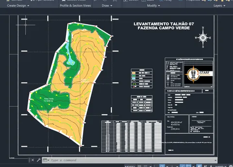 Planta do Talhão 07 em desenvolvimento no Civil 3D